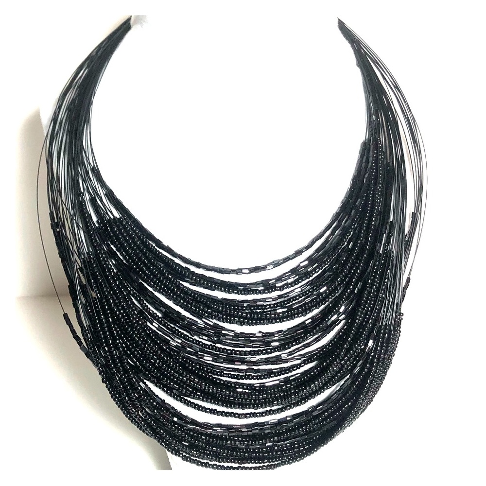 Black Layered Beaded Statement Necklace